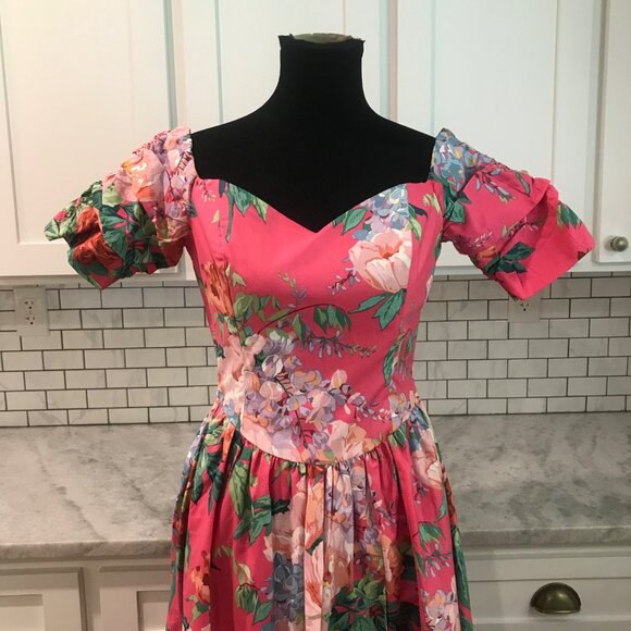 Vintage Tea Garden Dress Womens Small Pink Floral Cottagecore Midi - Picture 2 of 10